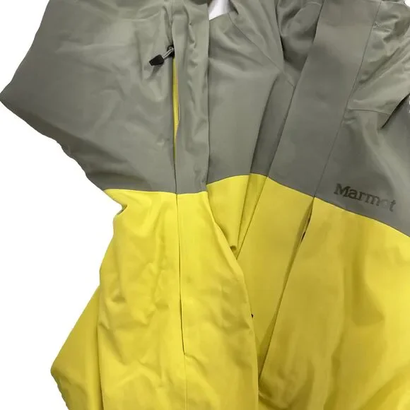 Men’s Sz L Marmot Hooded Elevation Ski Jacket. Yellow & Gray. Insulated.